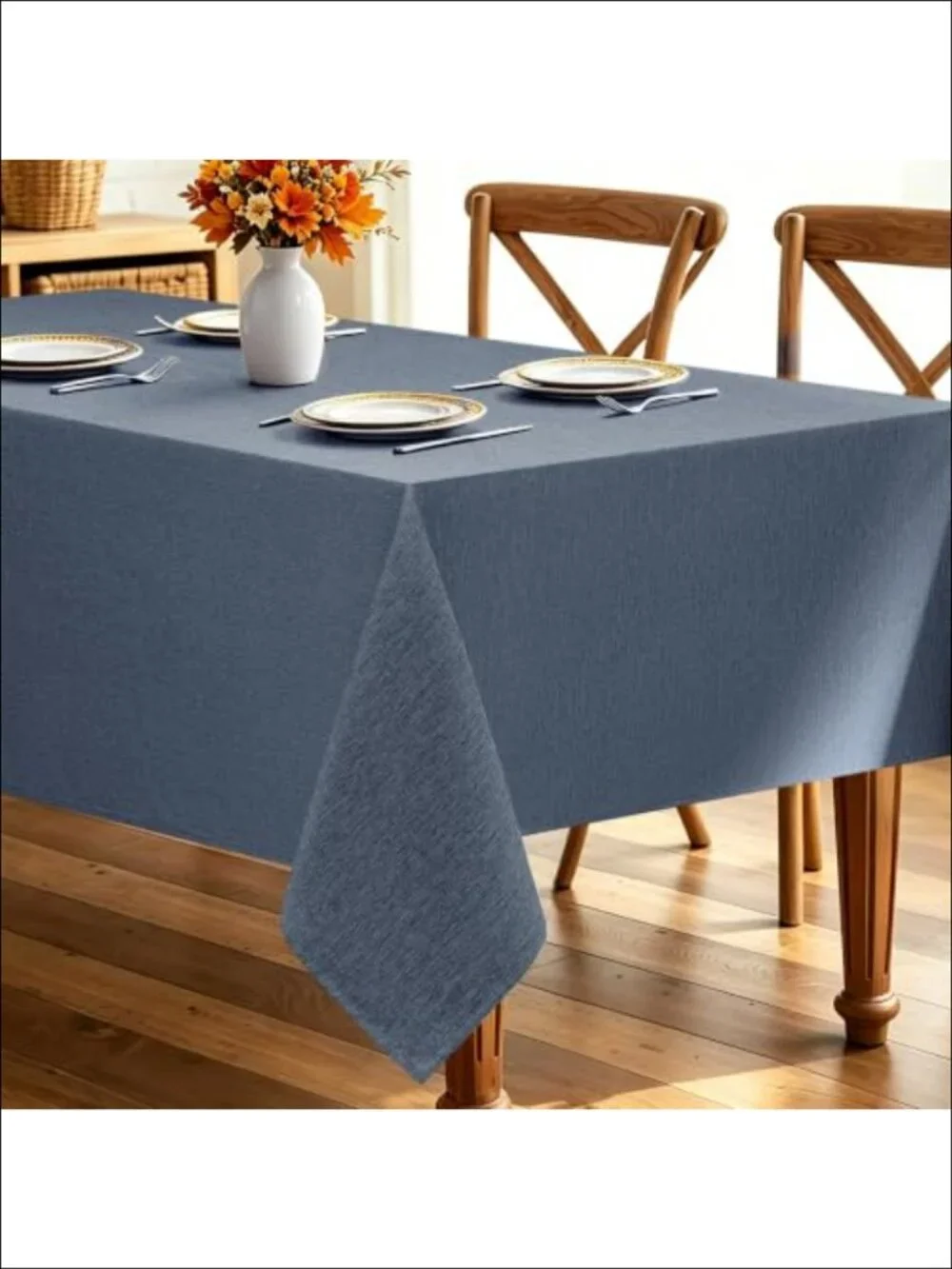 Faux Linen Farmhouse Tablecloth 60x104 Waterproof Washable Rectangle Dining